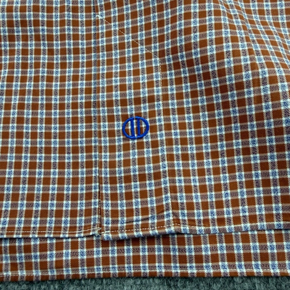 David Donahue Shirt Mens XL Orange Blue Plaid Cotton Long Sleeve Button Up - Picture 13 of 15